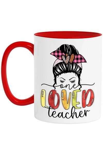 StoryGift Romania Mug with the message "One loved teacher", profession, illustration, work, dedication, steps, With ,STG