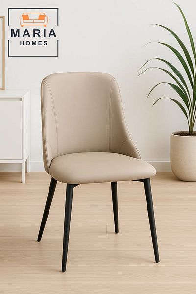 MARIA HOMES Beige PU Leather Dining Chair with Padded Seat – Modern & Comfortable