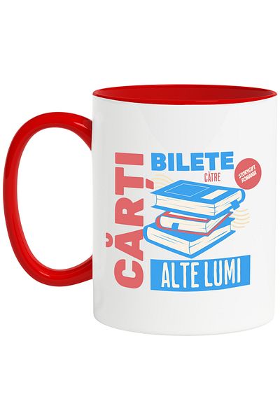 StoryGift Romania Mug STACK OF BOOKS TICKETS TO OTHER WORLDS READ, reading lovers, 330ml, C, Cu, STG