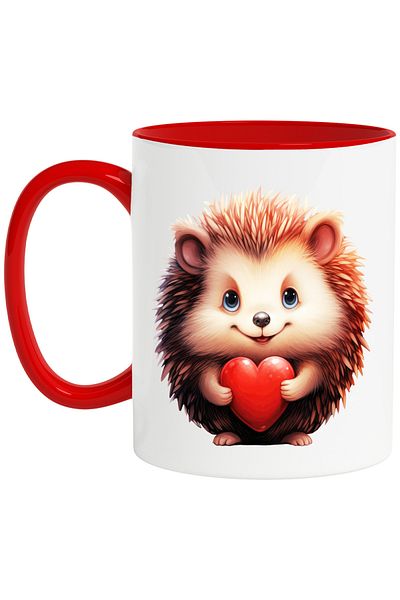 StoryGift Romania Mug with a cheerful hedgehog | illustration | holding a heart in her arms | affection | gift, With,STG