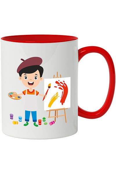 StoryGift Romania Mug With Painter, Artist, Easel, Canvas, Beret, Watercolors, Multicolor 330 ml, Sky, With,STG