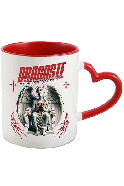 StoryGift Romania Mug Angel blindfolded love at first sight, 330ml, Ceramic with Linen Handle, With, STG
