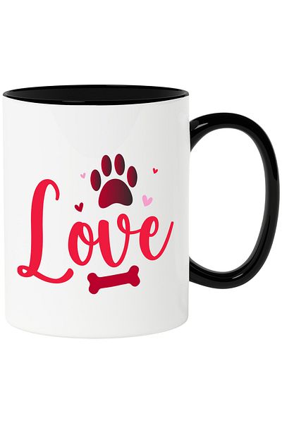 StoryGift Romania Mug with hearts, paw and bone for dog lovers with Black Handle, With Black Handle, STG