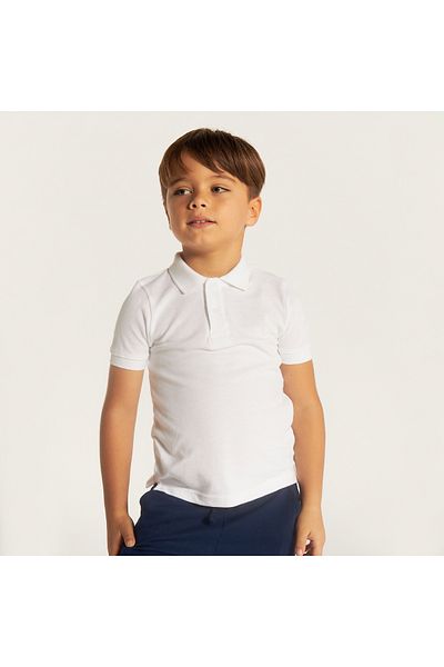 Juniors Solid Polo T-Shirt With Short Sleeves And Button Closure