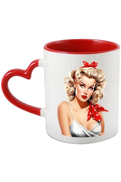 StoryGift Romania Mug with a beautiful woman, illustration, retro style, old, old fashioned, blonde,, With ,STG
