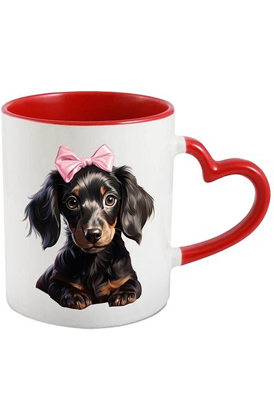 StoryGift Romania Mug with a black puppy | illustration | curiosity | be good | bow | asc, Cu,STG