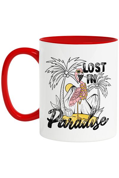 StoryGift Romania Mug with the message "Lost in paradise", summer, vacation, relaxation, holiday, illustrated, With ,STG