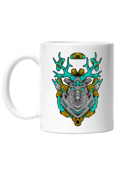 StoryGift Romania Cana Cu Cap De Cerb, Robot, Mecha, Cyberpunk, Coarne, Multi...