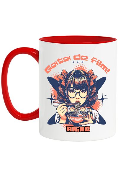 StoryGift Romania Mug Girl eating sushi, anime, Asian culture, 330ml, Ceramic with Red Handle, With Ma,STG