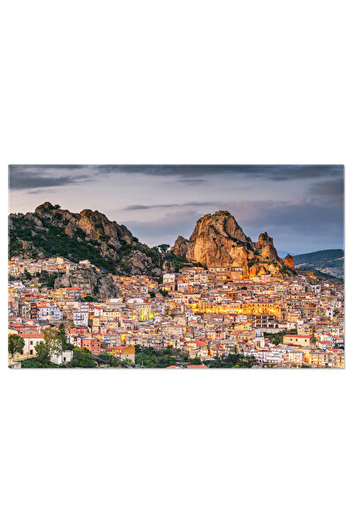 StoryGift Romania Tablou Canvas Cu Vedere Nocturna A Castelferrato: Atmosfera Istorica In Sicilia