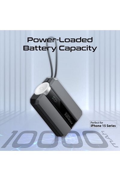 Promate Power Bank 30Wwith Built-in USB-C Cable - 10000mAh - Gray - Neo-10