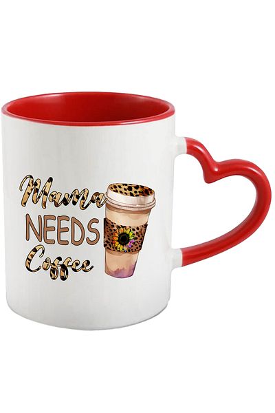 StoryGift Romania Mug with the message "Mama needs coffee", coffee, mom, flower, cup, illustration, li, With ,STG