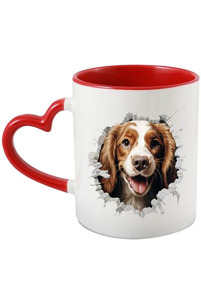 StoryGift Romania Mug with a dog sticking its head out of a broken wall, playful, joy, illus, With ,STG