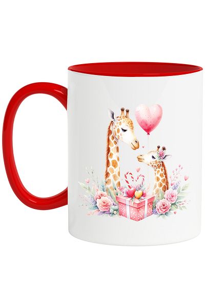StoryGift Romania Mug with 2 giraffes, illustration, gift, balloon, hearts, love, affection, flowers,, With ,STG