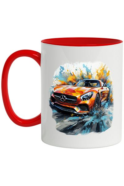 StoryGift Romania Mug With Car, Brand, Mercedes, Speed, Water, Road, Multicolor 330 ml, Ceramic, With ,STG