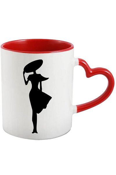 StoryGift Romania Mug with a woman in a dress and hat - elegant fashion with Red Heart Handle, With Handle, STG
