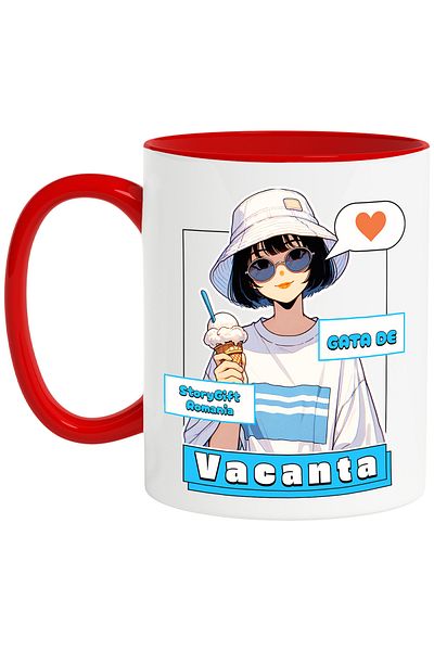 StoryGift Romania Anime Girl Mug with Ice Cream Text Ready for Vacation, 330ml, Ceramic with Handle, With,STG