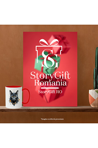 StoryGift Romania Cat Mug, Geometric, Prism, Flowers, Leaves, Freesia, Multicolor 330 ml, Sky, With ,STG