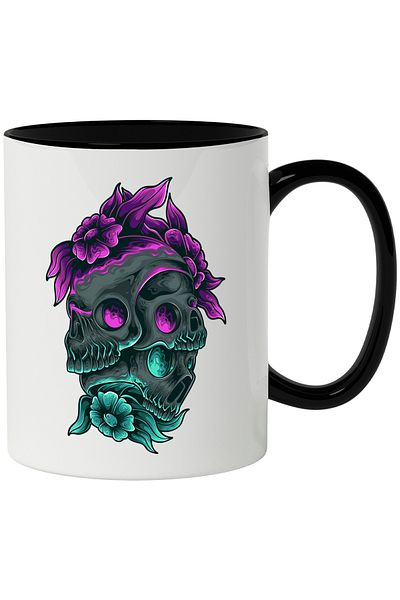 StoryGift Romania Mug With Skulls, Flowers, Leaves, Stack, Flames, Fantasy, Multicolor 330 ml, Ceram, With ,STG