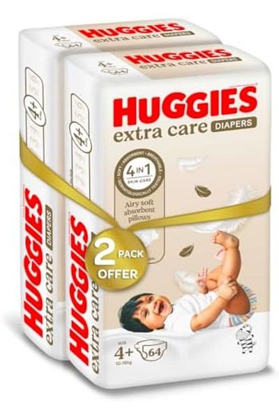 Huggies Extra Care, Size 4+, 10-16 kg, Twin Jumbo Pack, 128 Diapers