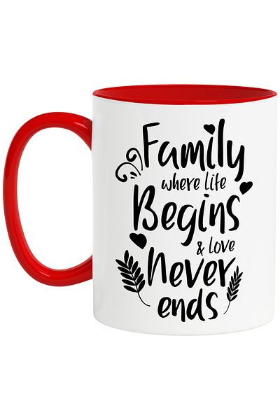 StoryGift Romania Mug with the message in English "Family, where life begins & love never ends" - famil, Cu,STG