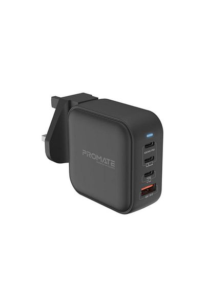 Promate GaNPort4-100PD 4-Port Fast Charging Wall Charger (3 Type-C and 1 USB-A) - 100W - Black