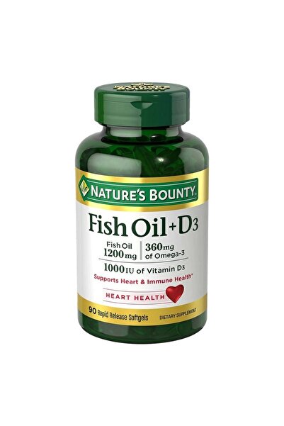 Nature's Bounty زيت السمك من ناتشرز باونتي 1200 ملغ + فيتامين د3 1000 وحدة دولية 90 قرصًا