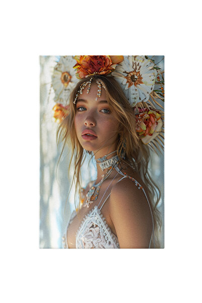 StoryGift Romania Tablou Canvas: Fata Senina Cu Palarie De Flori Si Sutien Al...