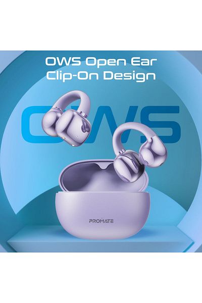 Promate AudioFit™ Open Ear Clip On TWS Earbuds with IntelliTouch - Purple