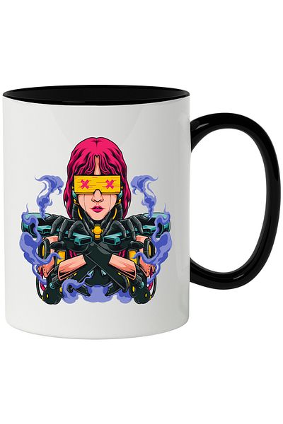 StoryGift Romania Mug With Glasses, Guns, SF, Android, Multicolor 330 ml, Ceramic with Handle Ne, With ,STG