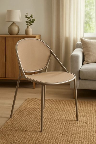 MARIA HOMES Modern Beige Mesh and Metal Frame Chair Stylish, Durable, Comfortable Seating for Indoor