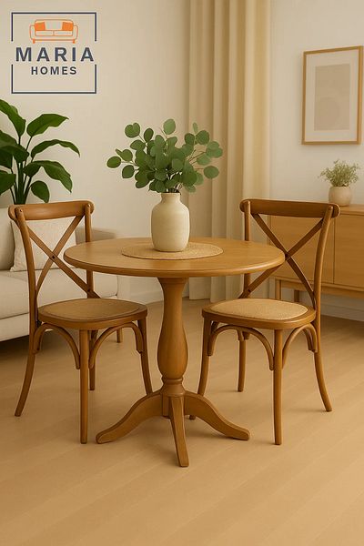 MARIA HOMES Rustic Wooden Cross Back Chair with Woven Rattan Seat – Classic Café & Dining Room Seating