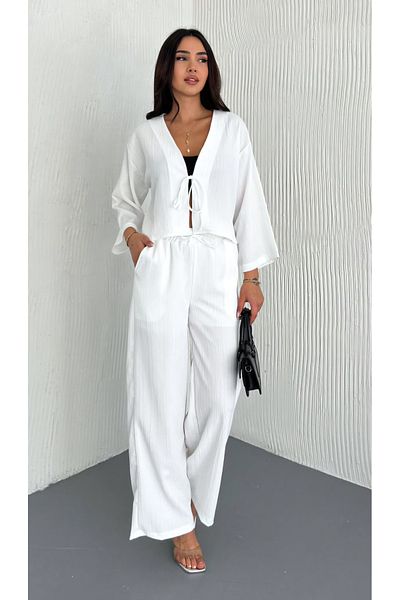 Noa Noa Front Tie Detailed Trousers Cardigan Set