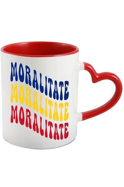 StoryGift Romania Mug with the word Morality, in the colors of the Romanian flag, red, yellow, blue, with STG