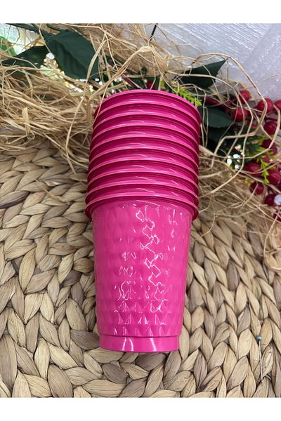 Deniz Party Store Fuchsia Plastic Patterned Glass 25 Pieces 250 Cc