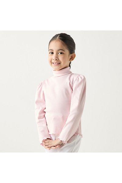 Juniors تي شيرت سادة برقبة عالية وأكمام طويلة