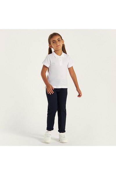 Juniors Solid Polo T-Shirt With Short Sleeves