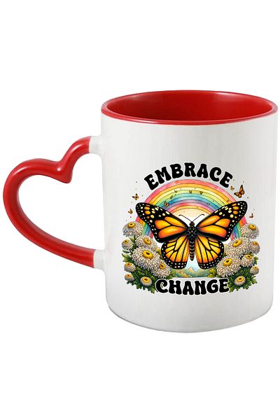 StoryGift Romania Mug with a yellow butterfly with the message "Embrace change", illustration, motivational,, With ,STG