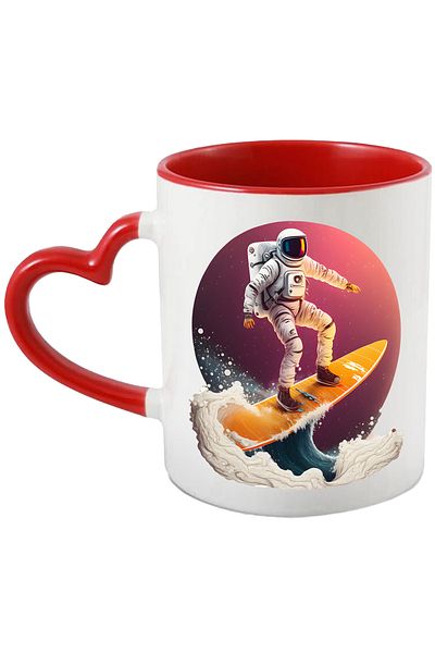 StoryGift Romania Mug with an astronaut surfing | water | waves | circle | plane, With ,STG