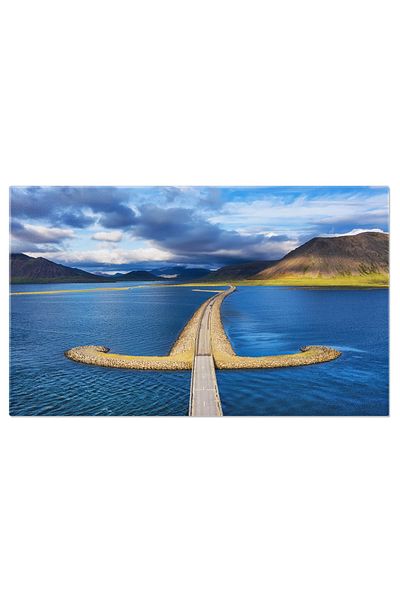 StoryGift Romania Tablou Canvas Islanda Vedere Aeriana Pe Munte, Ocean Si Tundra, Peisaj, Natura 2454