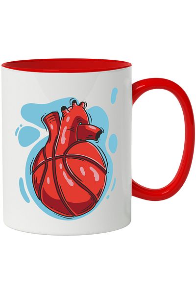 StoryGift Romania Mug With Heart, Ball, Basketball, Sport, Illustration, Multicolor 330 ml, Ceramic, With ,STG