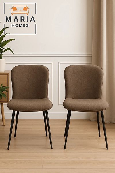 MARIA HOMES Textured Brown Fabric Dining Chair – Upholstered Seat with Black Metal Legs for Home or Café Use