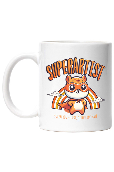 StoryGift Romania Cana Super Artist SuperErou, Curaj si Determinare, 330ml, Ceramic cu Maner Alb, Cu Ma,STG