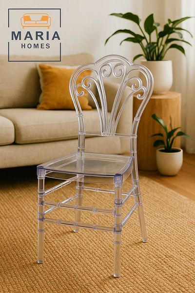 MARIA HOMES Clear Acrylic Swirl Back Chair – Elegant Transparent Plastic Chair for Weddings, Events, or Dining