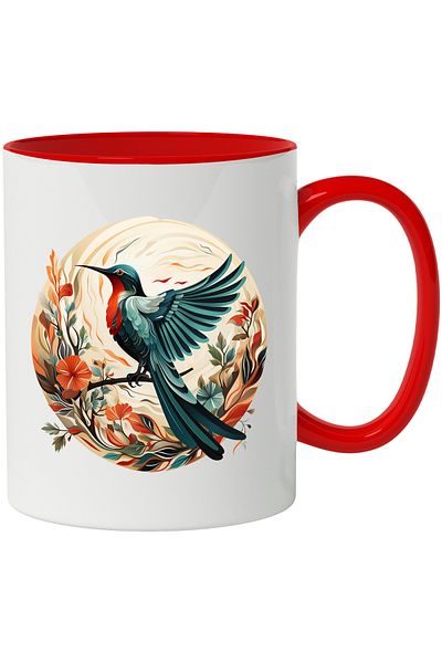 StoryGift Romania Mug With Bird, Flower, Branch, Leaves, Petals, Feathers, Animal, Multicolor 330 ml,, With ,STG