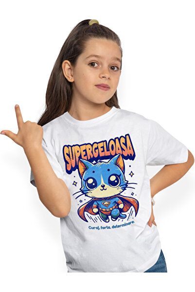 StoryGift Romania Tricou Copii Fete Super Geloasa, SuperErou, Pisica Zburand ...