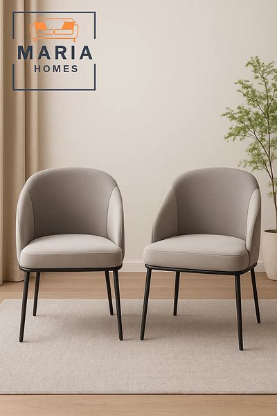 MARIA HOMES Modern Lounge Chair – Soft Grey Upholstered Armchair with Sleek Black Metal Legs