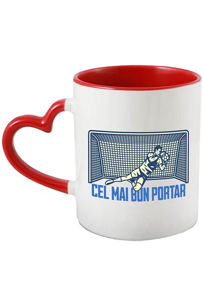 StoryGift Romania Men's Football Mug Best Goalkeeper Message, 330ml, Ceramic with Red Heart Handle, With ,STG