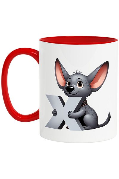 StoryGift Romania Mug with a puppy with the letter "X", illustration, for children, school, student, alphabet book, With,STG