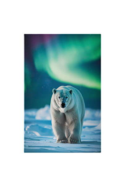 StoryGift Romania Tablou Canvas: Pași Uriași De Urs Polar În Zăpadă - Urs Alb În Lumina Aurorii Boreale Pictura